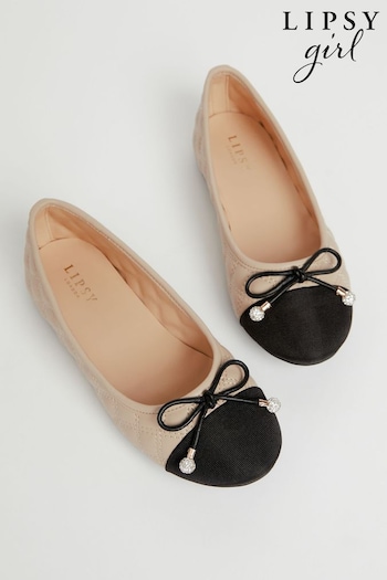 Lipsy Cream Flat Toe Cap Bow Ballerina Shoes (Q74307) | £19 - £23