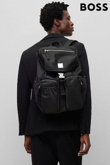 BOSS Black Flap-Closure Backpack in Recycled Fabric With Logo Patch (Q74321) | £269
