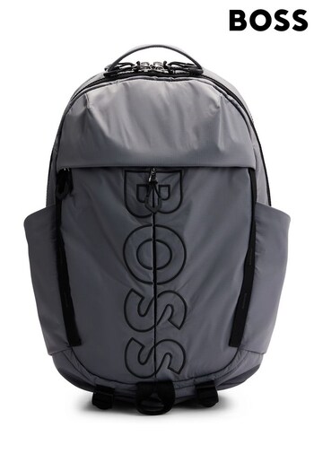 BOSS Grey Coated-Velour Multi-Pocket Backpack With Outline Logo (Q74337) | £239