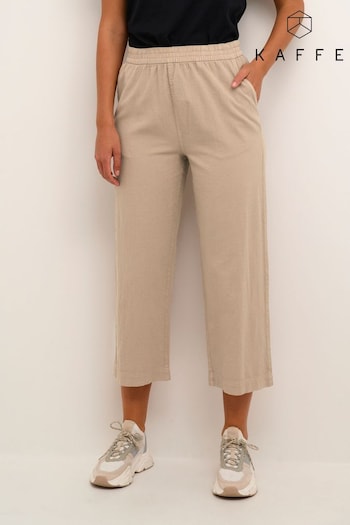 Kaffe Natural Naya Elastic Waist Cropped Trousers (Q74354) | £40