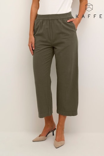Kaffe Green Naya Elastic Waist Cropped Trousers (Q74360) | £40