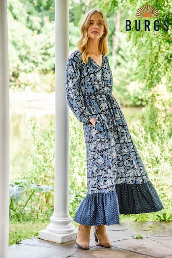 Burgs Womens Blue Penhallow Midi Mix Print Woven Dress (Q74423) | £70