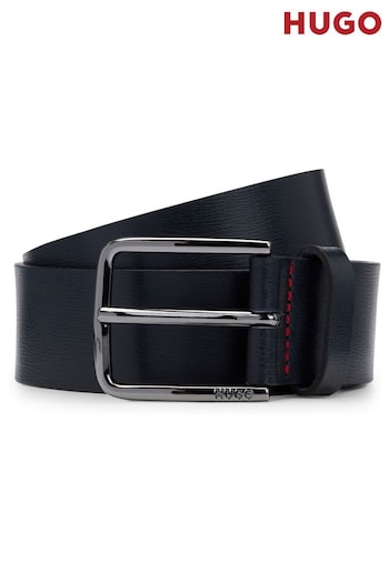 HUGO Black Logo Engraved Buckle Leather Belt (Q74521) | £49