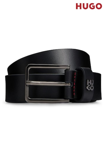 HUGO Stacked Logo Keeper Smooth Leather Black Belt (Q74532) | £69