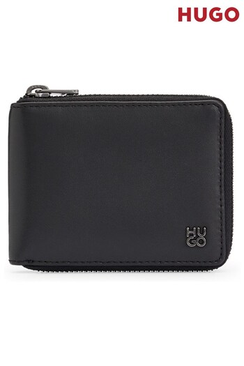 HUGO Matte-Leather Ziparound Wallet With Stacked Logo (Q74543) | £119
