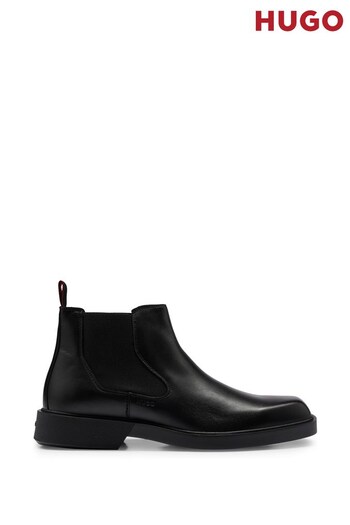 HUGO Leather Chelsea Black Boots With Signature Pull Loop (Q74545) | £229