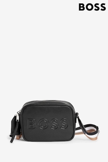 BOSS Black Grained Faux-Leather Crossbody Bag With Outline Logo (Q74564) | £139