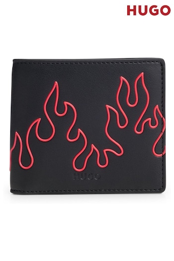 HUGO Faux Leather Bi-fold Black Wallet With Flame Artwork (Q74572) | £119