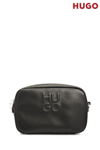 HUGO Faux-Leather Cross-Body Black Bag with Debossed Stacked Logo (Q74573) | £119