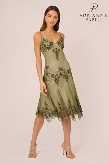 Adrianna Papell Green Beaded Georgette Dress (Q74597) | £199