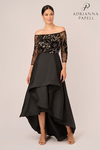 Adrianna Papell Beaded Taffeta Black Dresses (Q74605) | £299