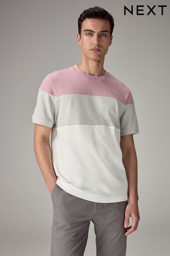 Pink/Grey/White Textured Colour Block T-Shirt (Q74611) | £18