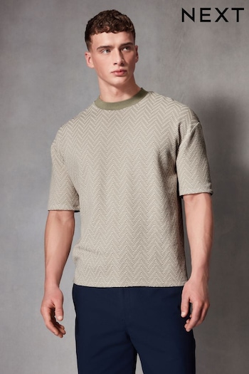 Neutral Zig Zag Texture Relaxed Fit T-Shirt (Q74622) | £22