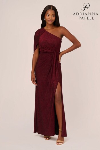 Adrianna Papell Red Draped Metallic Knit Gown (Q74624) | £249
