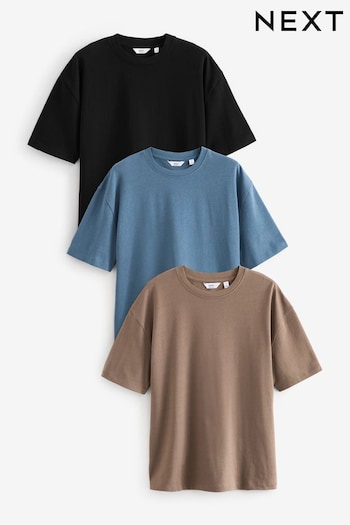 Blue/Black/Neutral Relaxed Fit Heavyweight T-Shirts Sweatshirt 3 Pack (Q74630) | £42