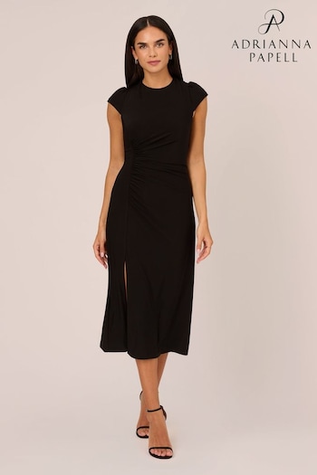 Adrianna Papell Jersey Midi Black Dress (Q74652) | £99