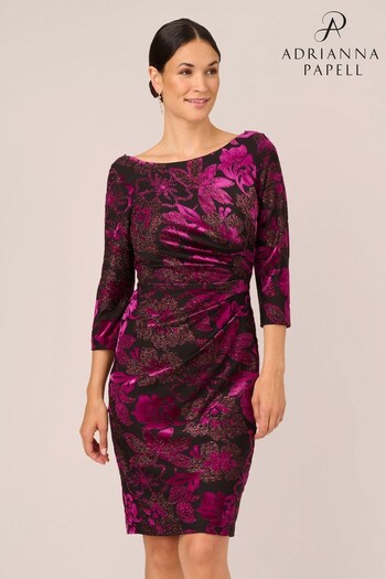 Adrianna Papell Purple Metallic Velvet Cowl Dress (Q74654) | £159