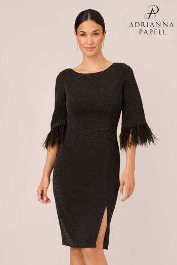 Adrianna Papell Metallic Knit Feather Black Dress (Q74661) | £199