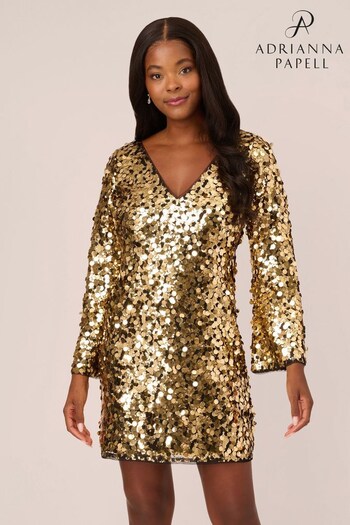 Adrianna Papell Gold Short Sequin Sheath Dress (Q74668) | £199