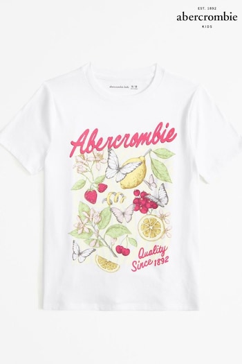 Abercrombie & Fitch Short Sleeve Fruit Graphic Logo White T-Shirt (Q74687) | £19