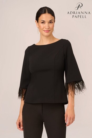 Adrianna Papell Crepe Feather Black Top (Q74699) | £99