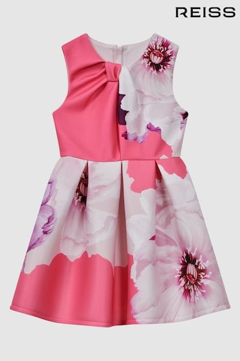 Reiss Pink Rosalind Teen Scuba Floral Print Dress (Q74796) | £63