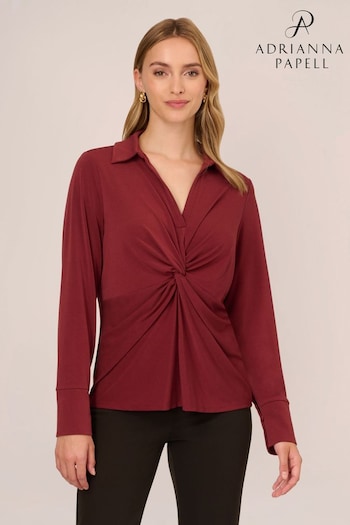 Adrianna Papell Red Solid Long Sleeve Twist Front Knit Top (Q74800) | £59