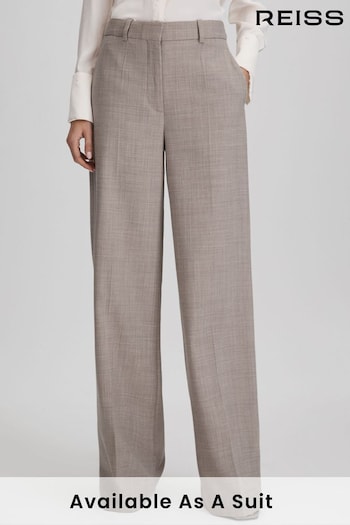 Reiss Oatmeal Hazel Wool Blend Wide Leg Suit Trousers (Q74807) | £198