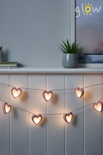 glow Pink Love Heart Wood String Lights (Q74826) | £18