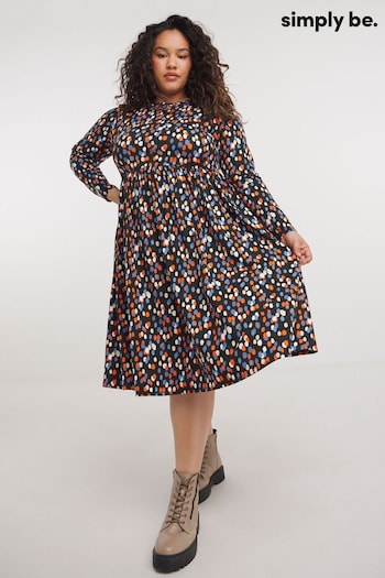 Simply Be Orange Spot Print Long Sleeve Pocket Midi Dress (Q74829) | £26