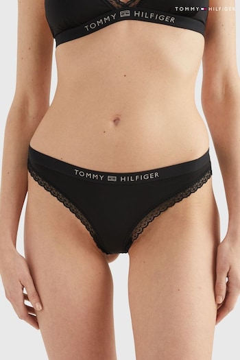 Tommy Hilfiger Black Tonal Logo Lace Thong (Q74854) | £23
