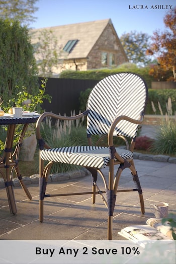Laura Ashley Navy Riviera French Bistro Hand Woven Garden Dining Chair (Q74875) | £295