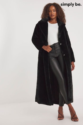 Simply Be Black Maxi Fur Coat (Q74876) | £85