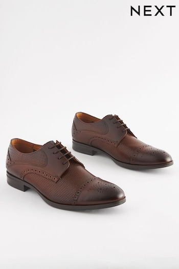 Brown Leather Embossed Brogues Grau Shoes (Q74894) | £50