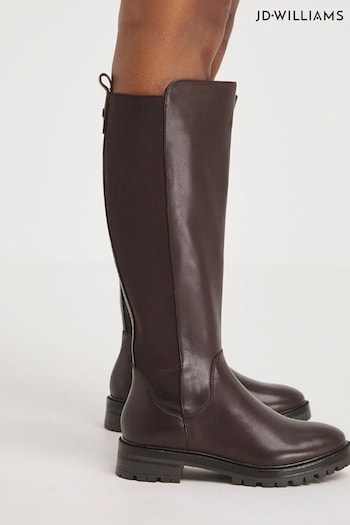 JD Williams Wide Leather High Leg Brown All Boots With Back Elastic Detail (Q74908) | £85