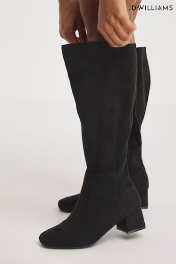 JD Williams Wide Block Heel High Leg Black heelys Boots (Q74914) | £55