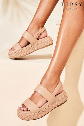 Lipsy Nude Pink Regular Fit Double Strap Chunky Flatform Footbed Sandal (Q74921) | £49