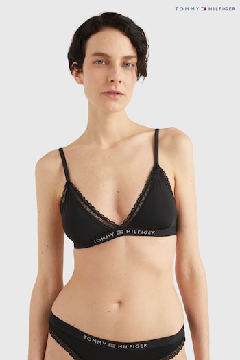 Tommy Hilfiger Black Tonal Logo Lace Unlined Triangle Bralette (Q74936) | £35