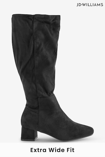 JD Williams Extra Wide Black Block Heel High Leg Boots golden (Q74954) | £55
