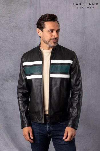 Lakeland Leather Bowscale Contrast Stripe Leather Black Jacket (Q74961) | £199