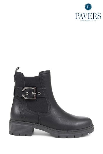 Jones Bootmaker Relife by Pavers Chunky Buckle Detail Black Ankle Boots (Q74963) | £55
