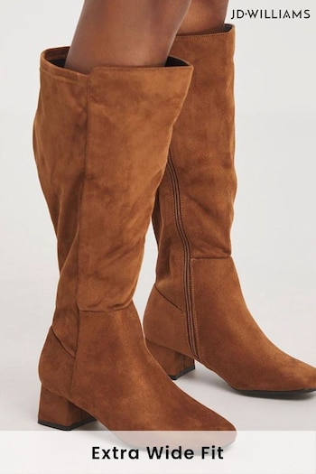 JD Williams Extra Wide Block Heel High Leg Brown Boots (Q74978) | £55