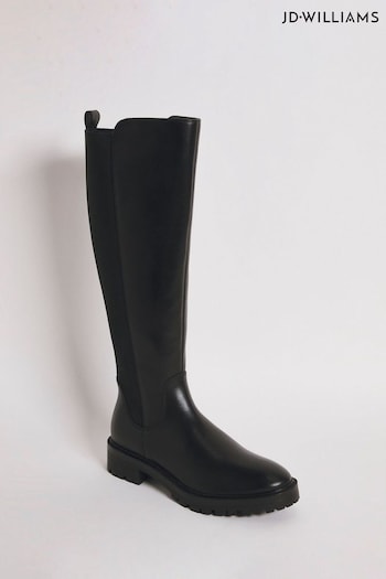 JD Williams Wide Leather High Leg Back All Boots With Elastic Detail (Q74979) | £85