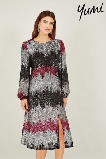 Yumi Natural Sequin Ombre Long Sleeve Midi Dress (Q75099) | £85