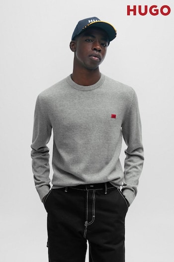 HUGO Grey Organic-Cotton Sweater with Red Logo Label (Q75103) | £99