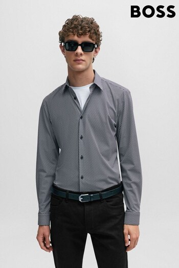 BOSS Grey Slim-Fit Shirt in Printed Performance-Stretch Fabric (Q75106) | £99