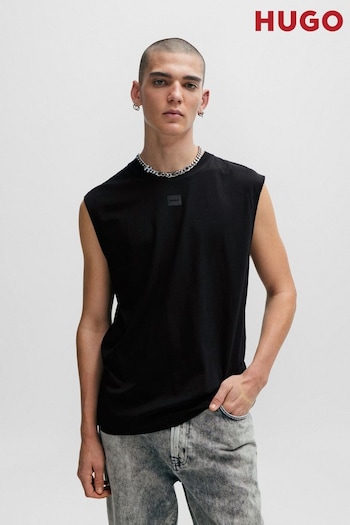 HUGO Sleeveless Black T-Shirt in Cotton Jersey With Logo Detail (Q75109) | £45
