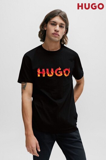 HUGO Cotton-Jersey T-Shirt With Puffed Flame Logo (Q75114) | £59