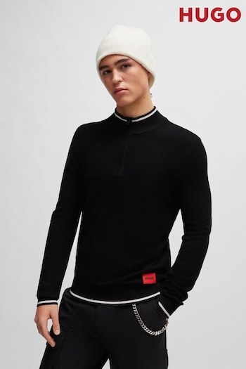 Hugo Zip-Neck Sweater With Red Logo Label (Q75122) | £169