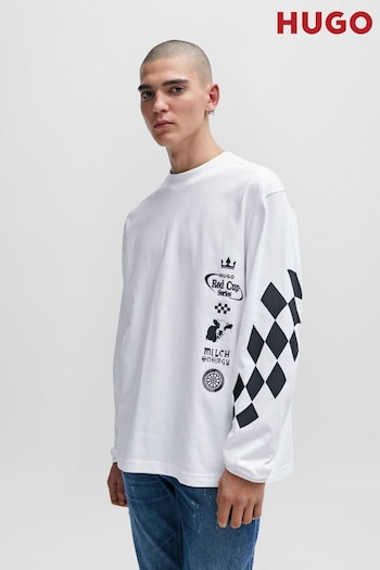 HUGO Cotton Jersey White T-Shirt With Racing-Inspired Prints (Q75125) | £89